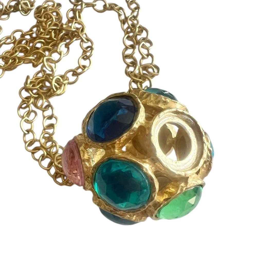 Vintage MCM Gold Tone Long Necklace Colorful Gems - Picture 3 of 6